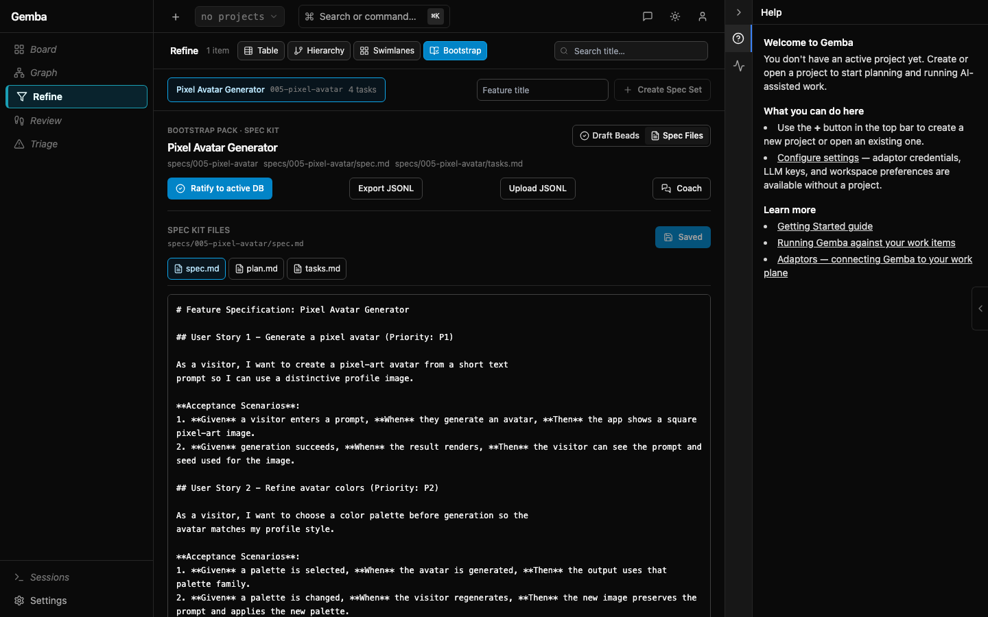 Spec Kit source editor in Gemba